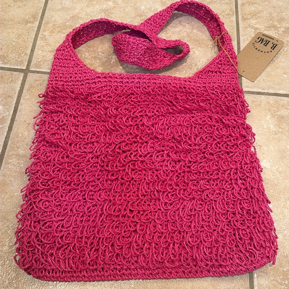 Pink Loop-Knit Shoulder Bag